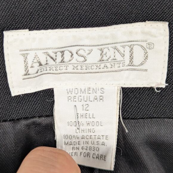 Lands End Womens 12 Black Wool Blazer Jacket Made in USA Single Button Vintage - Picture 2 of 3